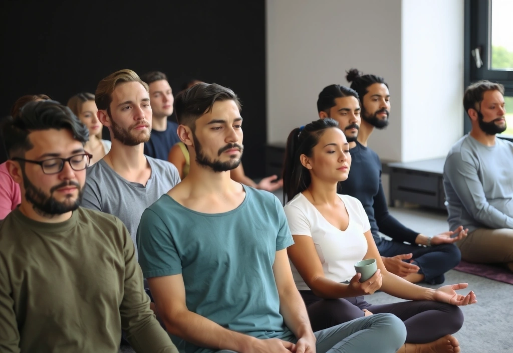 People meditating in a guided group meditation session