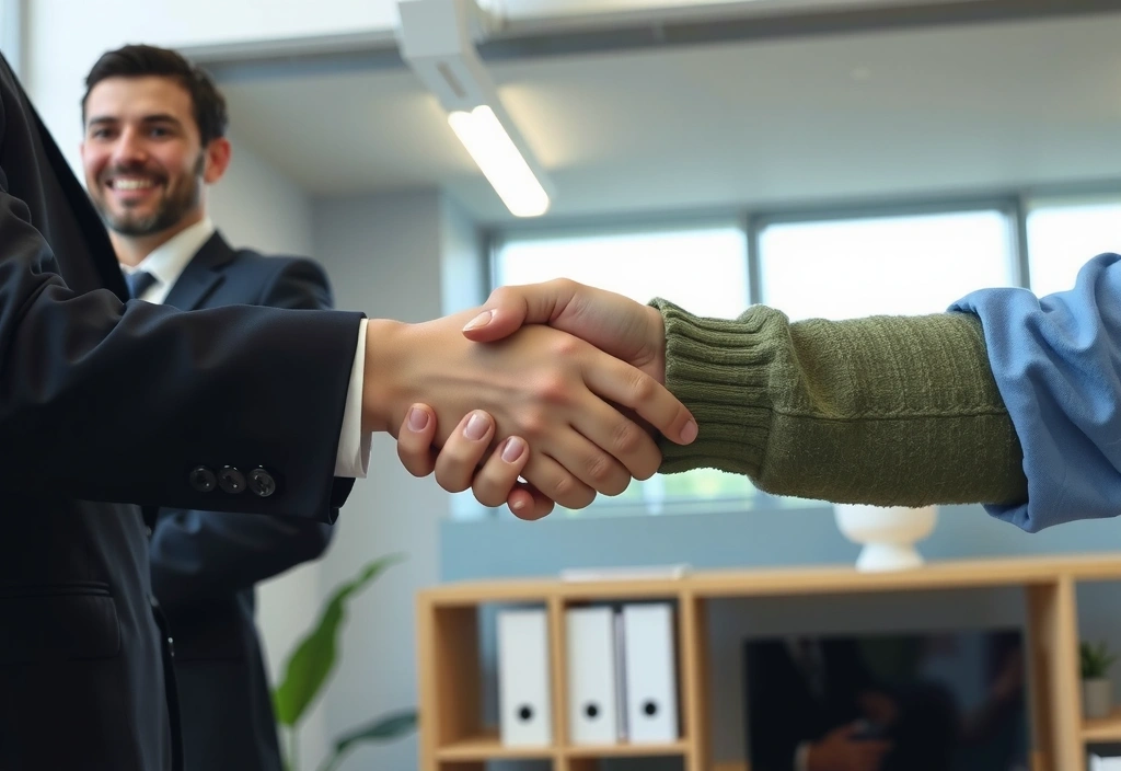 Two people shaking hands, representing partnership